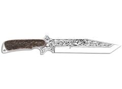 Bora 504 Büyük Shogun Geyik Boynuzu Sap Gravürlü Bıçak
