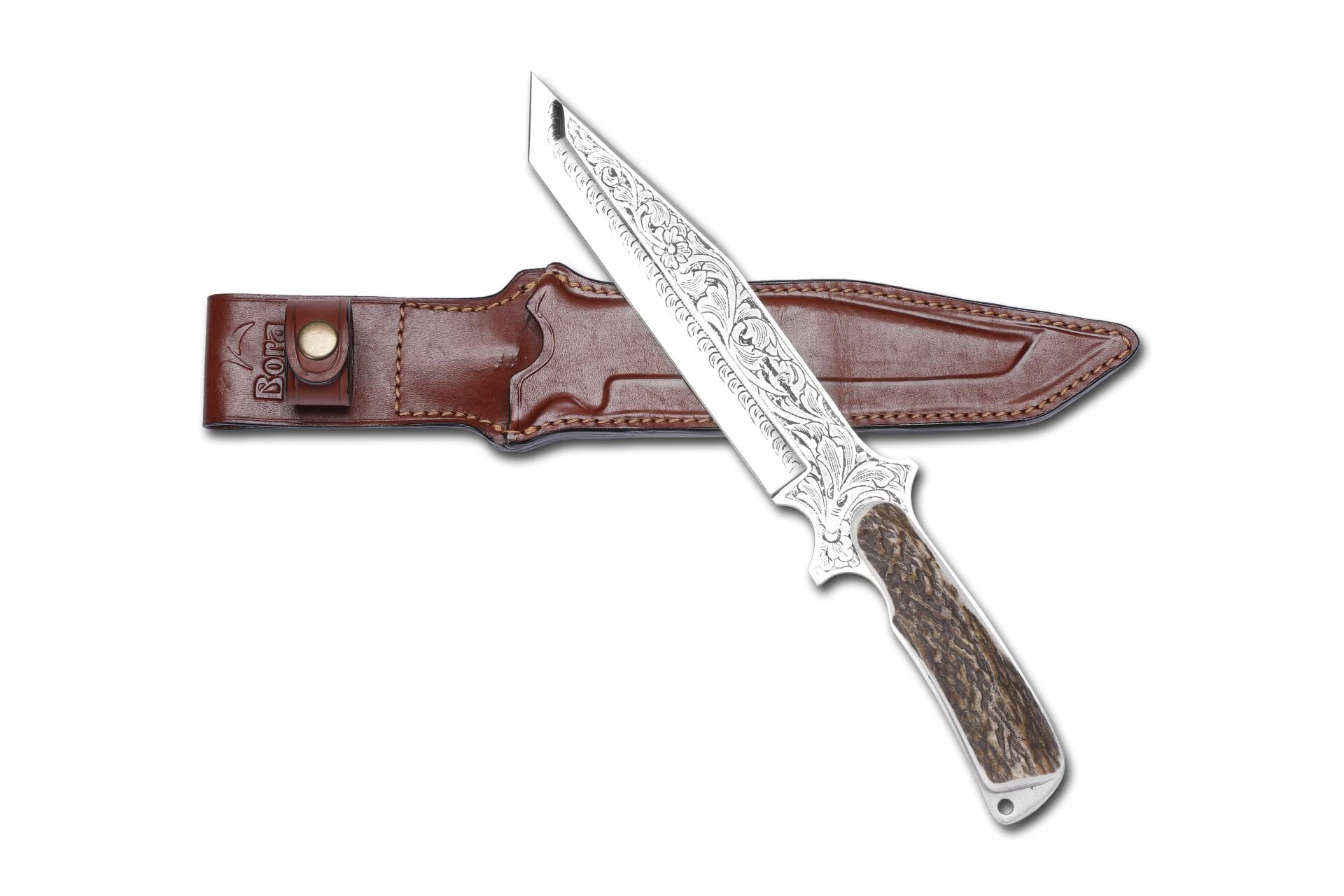 Bora 504 Büyük Shogun Boynuz Sap Gravürlü Bıçak