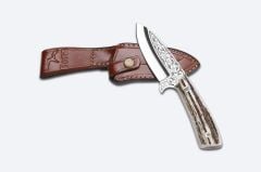 Bora 408 B Leopard Geyik Boynuzu Saplı Gravürlü Bıçak