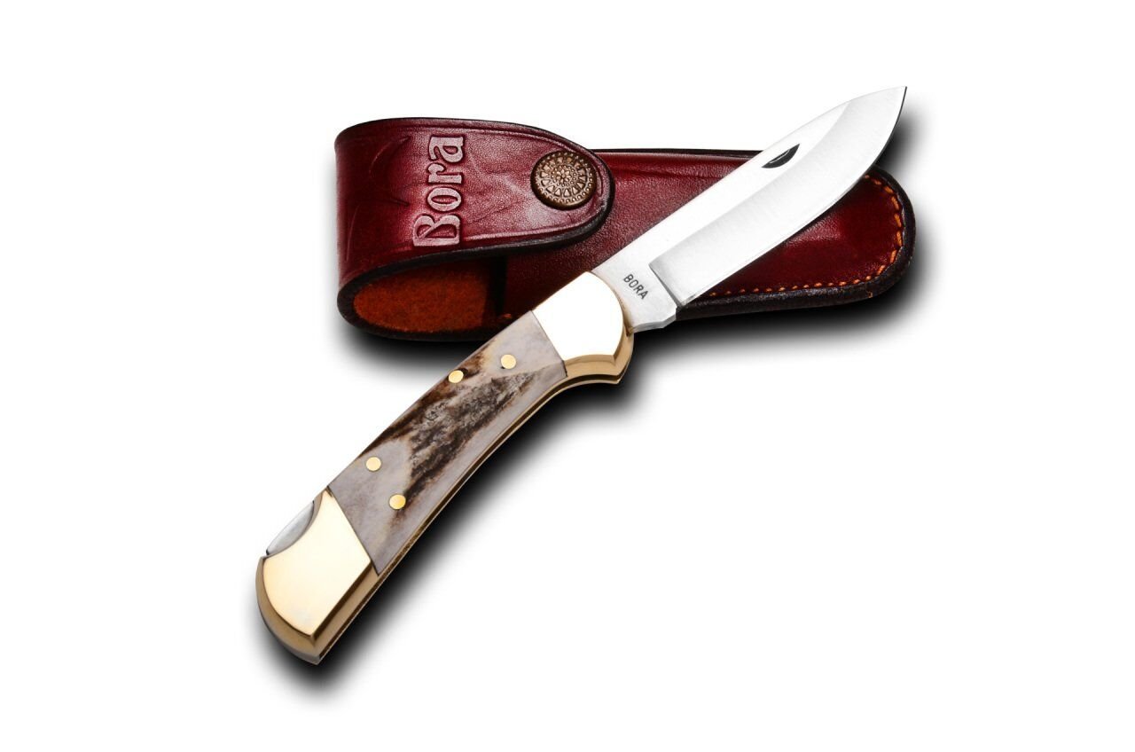 Bora 201 BG Orta Boy Yuvarlak Uçlu Kilitli Boynuz Saplı Çakı