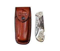 Bora 210 Büyük Boy Ergonomik Geyik Boynuzu Saplı Gravürlü Çakı