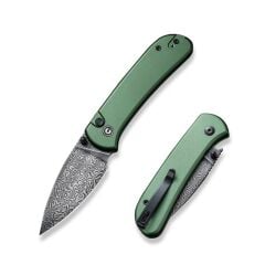 Civivi Qubit Button Lock & Thumb Stud Knife Damascus Green Aluminum Handle Çakı