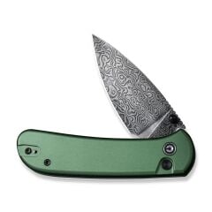Civivi Qubit Button Lock & Thumb Stud Knife Damascus Green Aluminum Handle Çakı