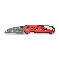 Civivi Pragma Thumb Stud & Button Lock Knife Red Aluminum Handle With S/S Carabiner & Bottle Opener Damascus Çakı
