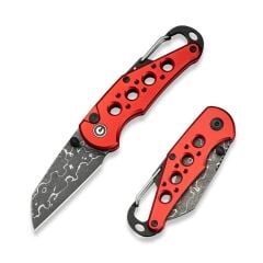 Civivi Pragma Thumb Stud & Button Lock Knife Red Aluminum Handle With S/S Carabiner & Bottle Opener Damascus Çakı