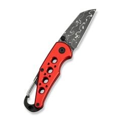 Civivi Pragma Thumb Stud & Button Lock Knife Red Aluminum Handle With S/S Carabiner & Bottle Opener Damascus Çakı