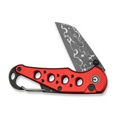 Civivi Pragma Thumb Stud & Button Lock Knife Red Aluminum Handle With S/S Carabiner & Bottle Opener Damascus Çakı