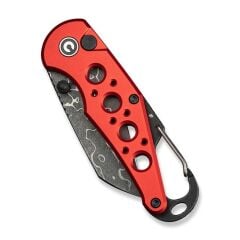 Civivi Pragma Thumb Stud & Button Lock Knife Red Aluminum Handle With S/S Carabiner & Bottle Opener Damascus Çakı