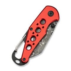 Civivi Pragma Thumb Stud & Button Lock Knife Red Aluminum Handle With S/S Carabiner & Bottle Opener Damascus Çakı