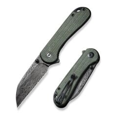 Civivi Elementum Flipper & Thumb Stud Knife Green Micarta Handle Damascus Çakı