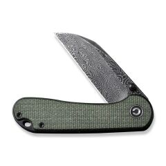 Civivi Elementum Flipper & Thumb Stud Knife Green Micarta Handle Damascus Çakı