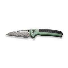 Civivi Sentinel Strike Flipper & Thumb Stud & Button Lock Knife Green Aluminum & FRN Damascus Handle Çakı