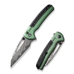Civivi Sentinel Strike Flipper & Thumb Stud & Button Lock Knife Green Aluminum & FRN Damascus Handle Çakı