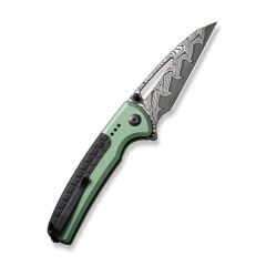 Civivi Sentinel Strike Flipper & Thumb Stud & Button Lock Knife Green Aluminum & FRN Damascus Handle Çakı