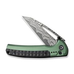 Civivi Sentinel Strike Flipper & Thumb Stud & Button Lock Knife Green Aluminum & FRN Damascus Handle Çakı