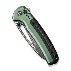 Civivi Sentinel Strike Flipper & Thumb Stud & Button Lock Knife Green Aluminum & FRN Damascus Handle Çakı