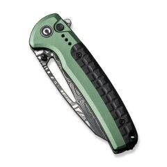 Civivi Sentinel Strike Flipper & Thumb Stud & Button Lock Knife Green Aluminum & FRN Damascus Handle Çakı