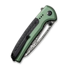 Civivi Sentinel Strike Flipper & Thumb Stud & Button Lock Knife Green Aluminum & FRN Damascus Handle Çakı