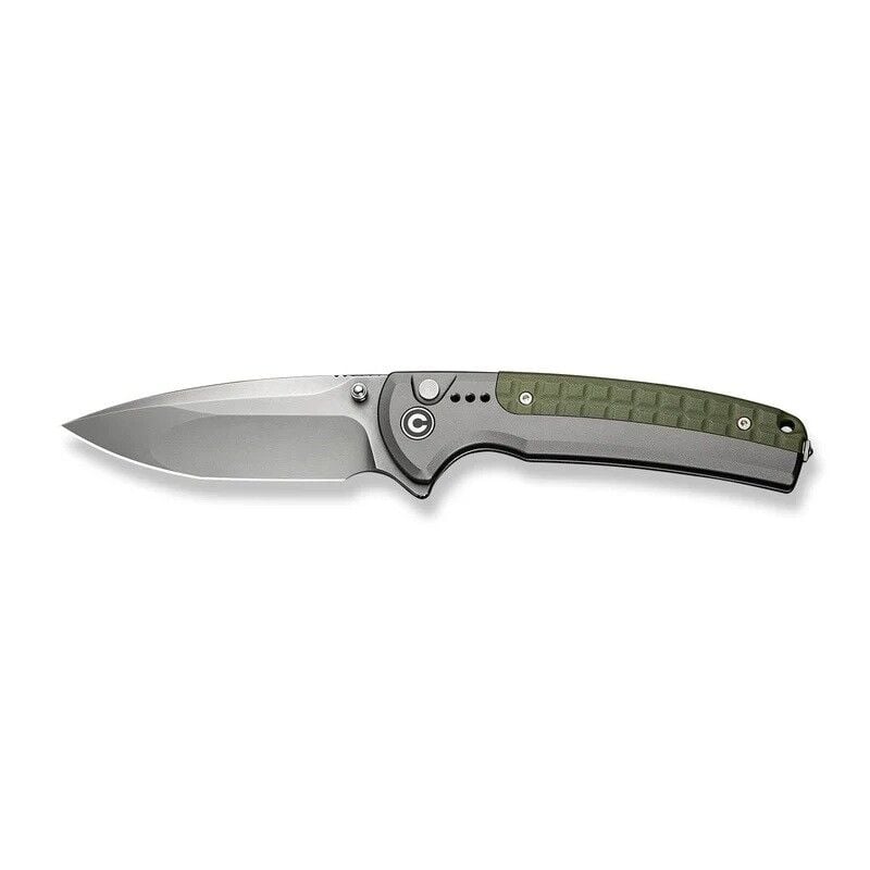 Civivi Sentinel Strike II Flipper & Thumb Stud & Button Lock Knife Gray & Green Aluminum & FRN Handle Çakı