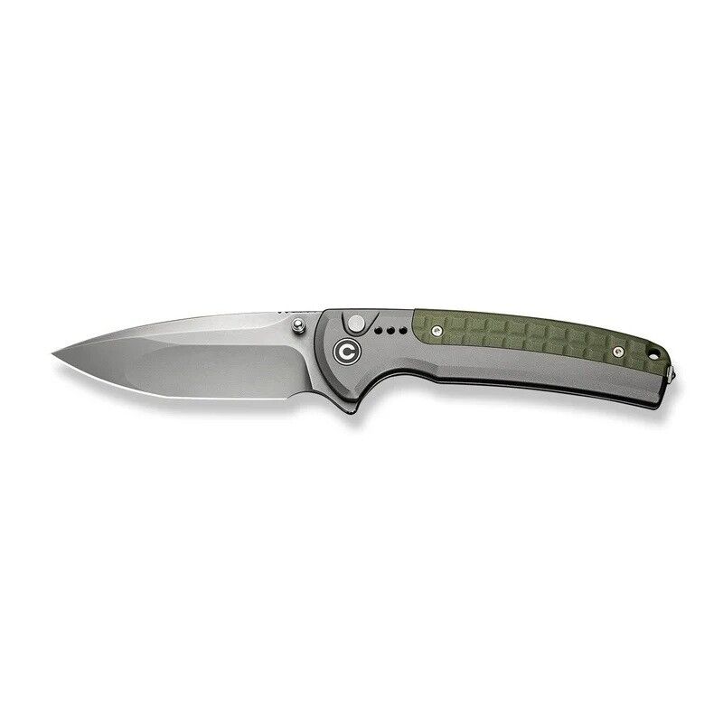 Civivi Sentinel Strike II Flipper & Thumb Stud & Button Lock Knife Gray & Green Aluminum & FRN Handle Çakı