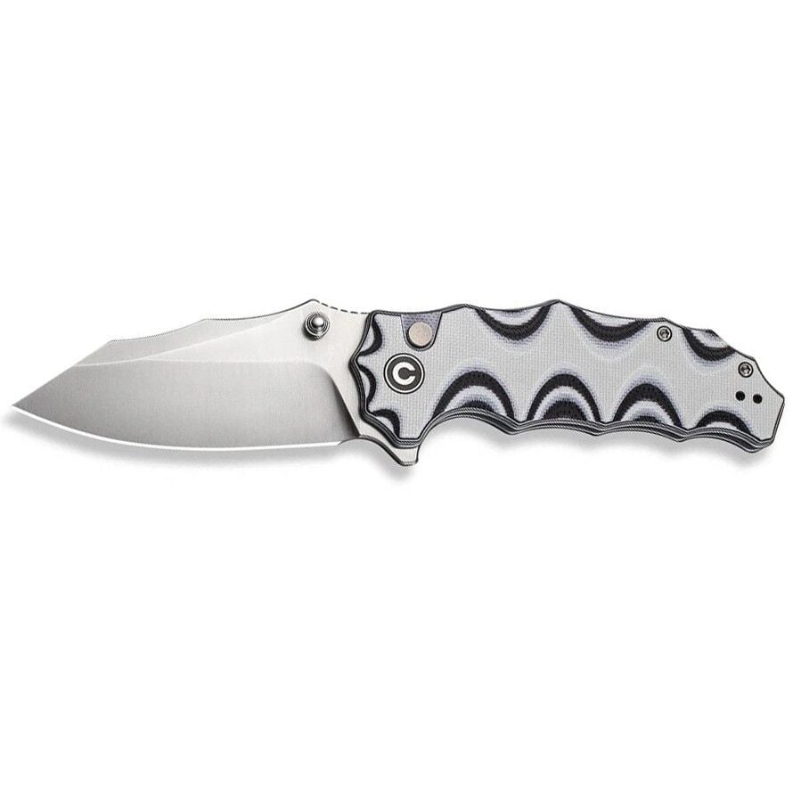 Civivi Natterjack Flipper & Thumb Stud & Button Lock Knife White & Black Layered G10 Handle Çakı