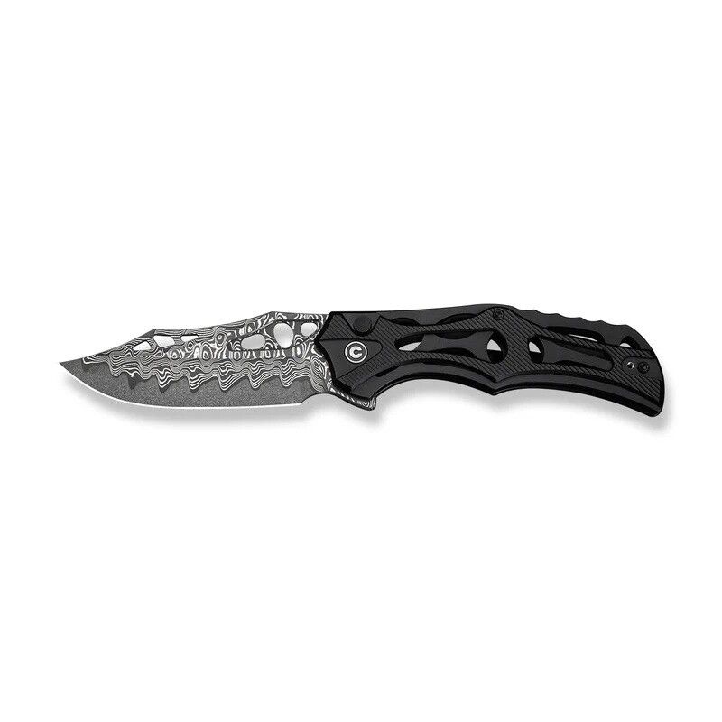 Civivi Biophase Flipper & Button Lock Knife Black Aluminum Handle Damascus Çakı