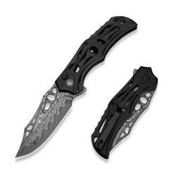 Civivi Biophase Flipper & Button Lock Knife Black Aluminum Handle Damascus Çakı