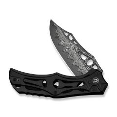 Civivi Biophase Flipper & Button Lock Knife Black Aluminum Handle Damascus Çakı