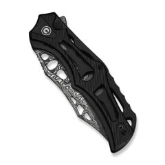Civivi Biophase Flipper & Button Lock Knife Black Aluminum Handle Damascus Çakı