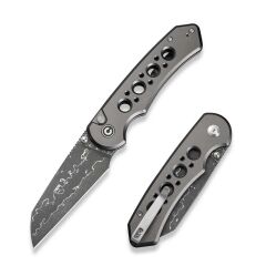 Civivi Pragma Prime Thumb Stud & Button Lock Knife Gray Aluminum Handle Damascus Çakı