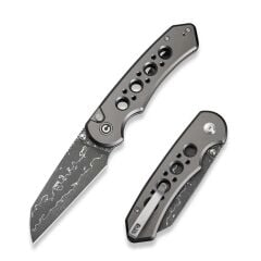Civivi Pragma Prime Thumb Stud & Button Lock Knife Gray Aluminum Handle Damascus Çakı
