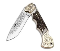 Bora 210 BGGA Büyük Boy Ergonomik Geyik Boynuzu Saplı N690 Gravürlü Çakı