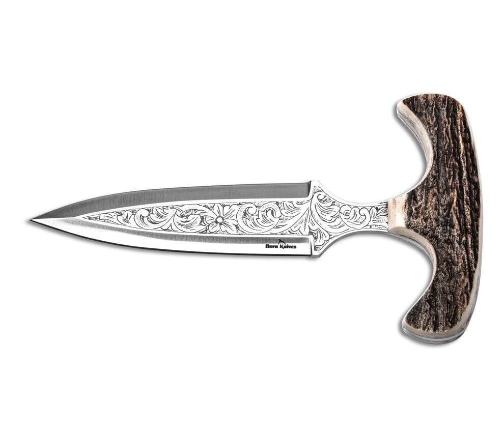 Bora Push Dagger Geyik Boynuzu Saplı Gravürlü Bıçak
