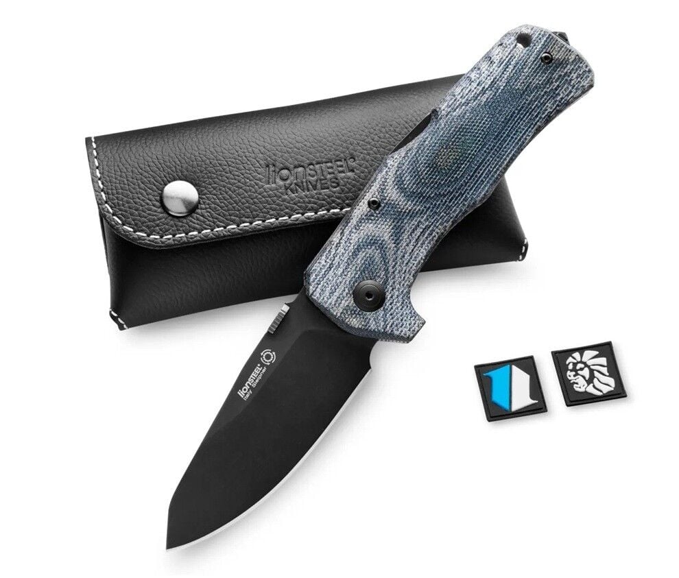 Lionsteel TM1 Special Edition - BladeHQ - Blue Canvas - Black Blade Deri Kılıflı Çakı