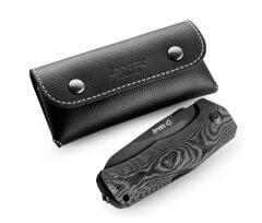 Lionsteel TM1 Special Edition - BladeHQ - Black Camo Carbon Fiber - Black Blade Deri Kılıflı Çakı