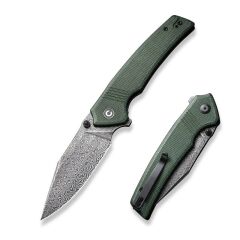 Civivi Tranquil Flipper & Thumb Stud Knife Damascus Green Micarta Handle Çakı