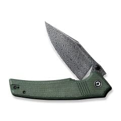 Civivi Tranquil Flipper & Thumb Stud Knife Damascus Green Micarta Handle Çakı