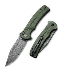 Civivi Cogent Flipper & Button Lock Knife Damascus Green Micarta Handle Çakı