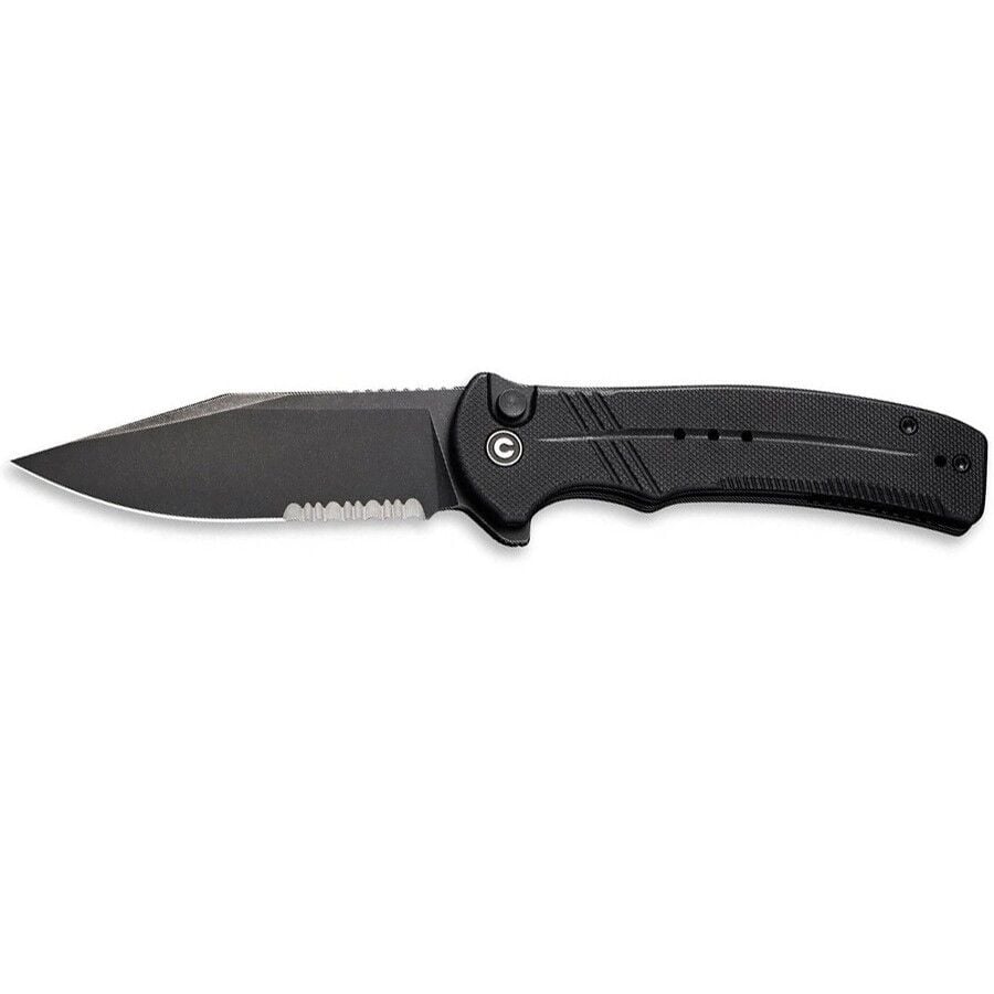 Civivi Cogent Flipper & Button Lock Knife Blackwashed Serrated Black G10 Handle Çakı
