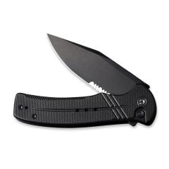 Civivi Cogent Flipper & Button Lock Knife Blackwashed Serrated Black G10 Handle Çakı
