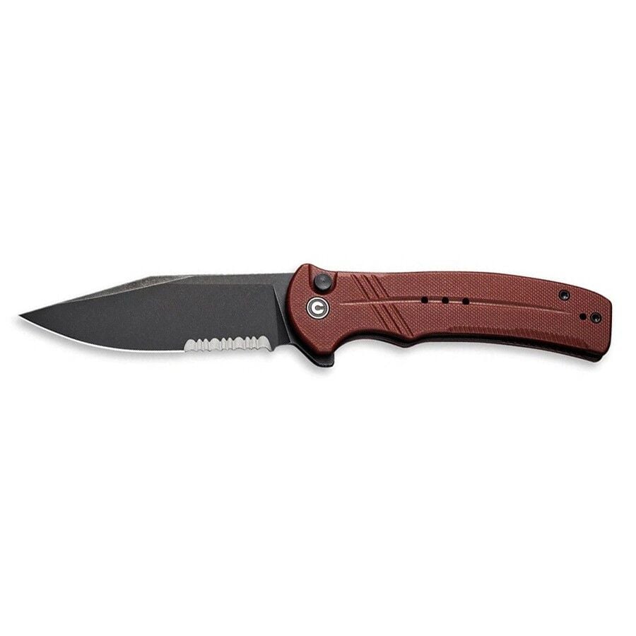 Civivi Cogent Flipper & Button Lock Knife Blackwashed Serrated  Burgundy G10 Handle Çakı