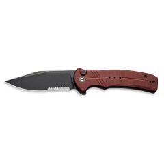 Civivi Cogent Flipper & Button Lock Knife Blackwashed Serrated  Burgundy G10 Handle Çakı