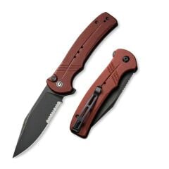 Civivi Cogent Flipper & Button Lock Knife Blackwashed Serrated  Burgundy G10 Handle Çakı
