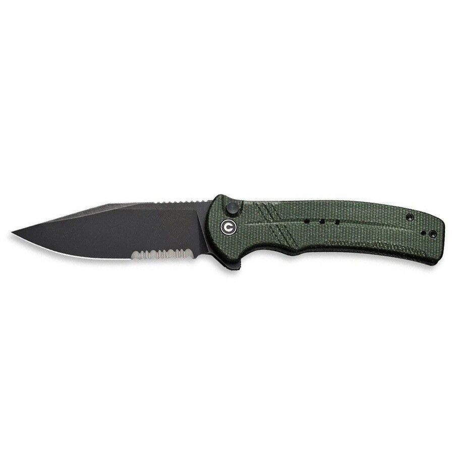 Civivi Cogent Flipper & Button Lock Knife Blackwashed Serrated  Green Micarta Handle Çakı