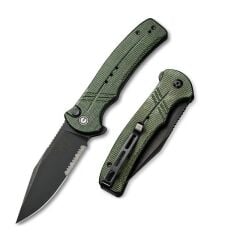 Civivi Cogent Flipper & Button Lock Knife Blackwashed Serrated  Green Micarta Handle Çakı
