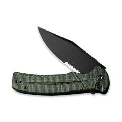 Civivi Cogent Flipper & Button Lock Knife Blackwashed Serrated  Green Micarta Handle Çakı