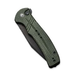Civivi Cogent Flipper & Button Lock Knife Blackwashed Serrated  Green Micarta Handle Çakı