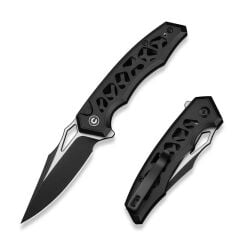 Civivi Anaaki Flipper & Thumb Hole & Button Lock Knife All Black Aluminum Handle Çakı
