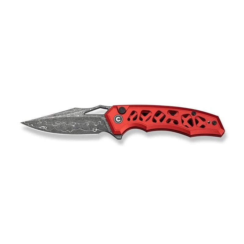 Civivi Anaaki Flipper & Thumb Hole & Button Lock Damascus Knife Aluminum Handle Çakı