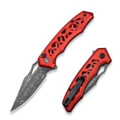 Civivi Anaaki Flipper & Thumb Hole & Button Lock Damascus Knife Aluminum Handle Çakı